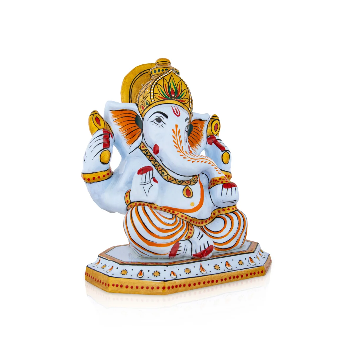Ganesh Murti Sitting On Base - 6 x 5 Inches | Metal Ganpati Murti/ Painted Vinayaka Statue for Pooja - Image 3