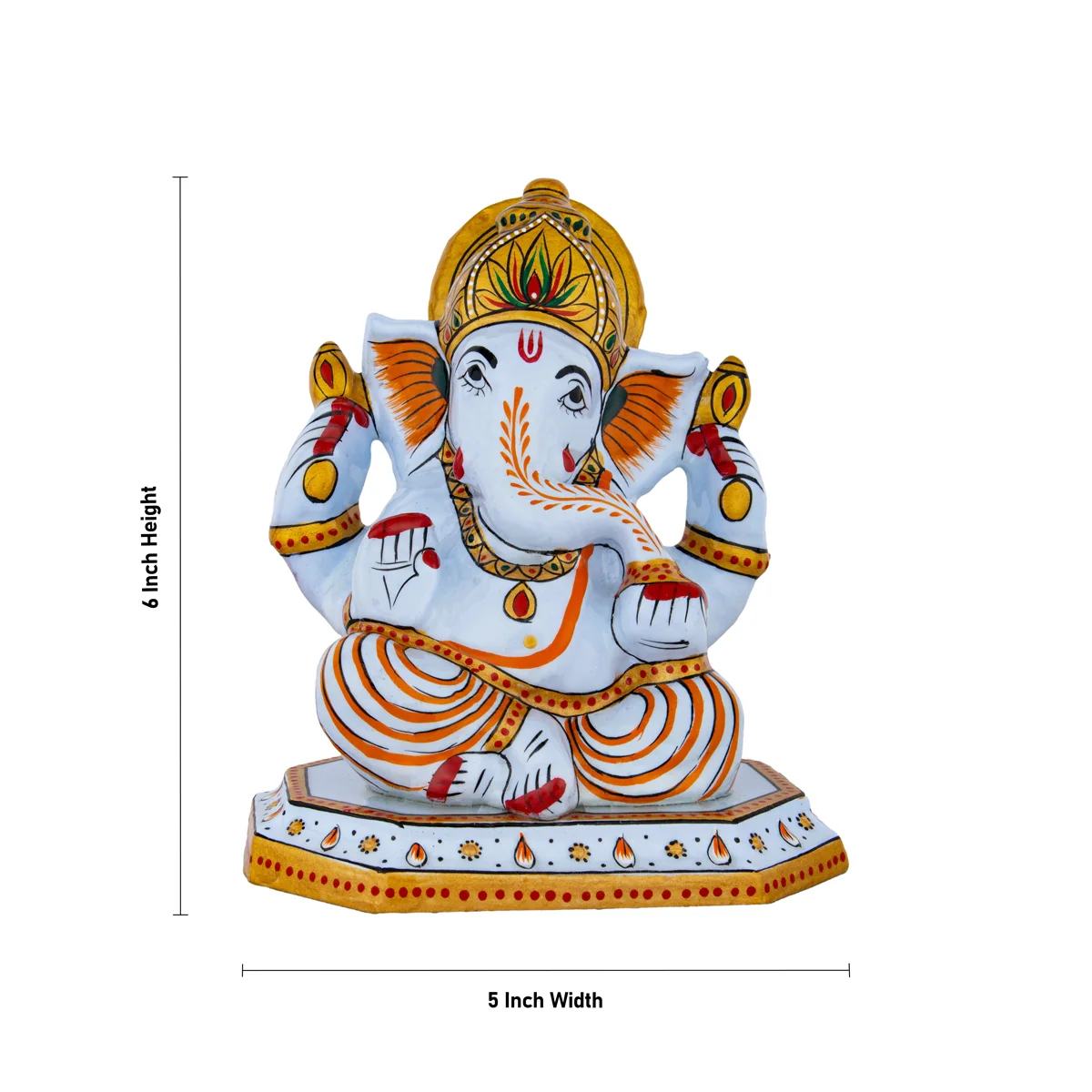 Ganesh Murti Sitting On Base - 6 x 5 Inches | Metal Ganpati Murti/ Painted Vinayaka Statue for Pooja - Image 4