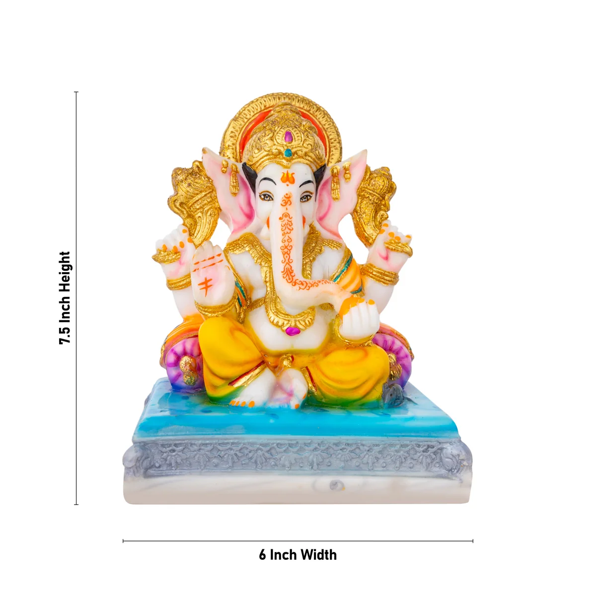 Ganesh Murti Sitting On Base - 7.5 X 6 Inches | Marble Dust Murti/ Painted Vinayaka Statue For Pooja - Image 2