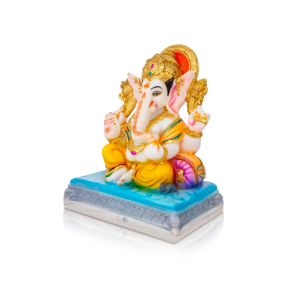 Ganesh Murti Sitting On Base - 7.5 X 6 Inches | Marble Dust Murti/ Painted Vinayaka Statue For Pooja - Image 3
