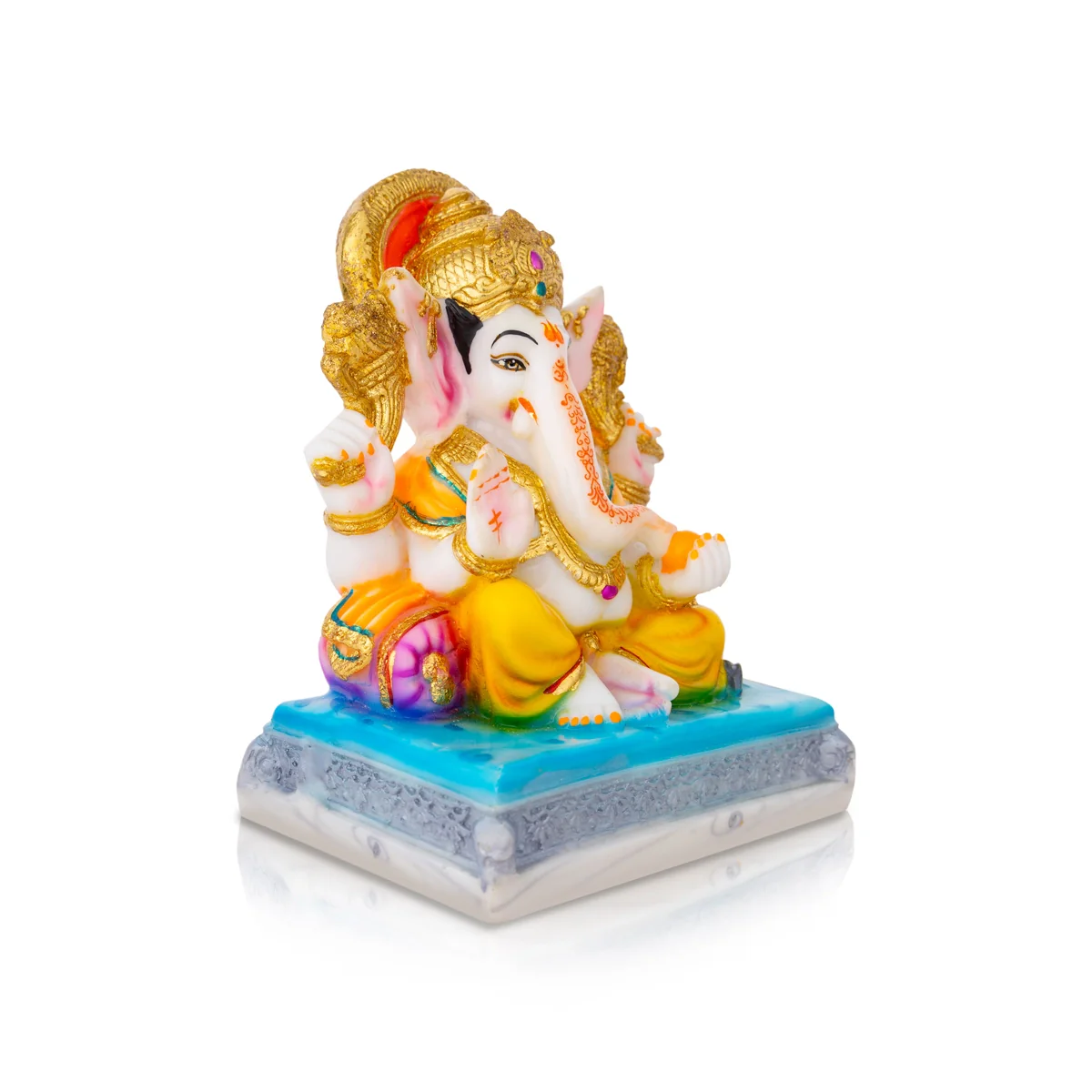 Ganesh Murti Sitting On Base - 7.5 X 6 Inches | Marble Dust Murti/ Painted Vinayaka Statue For Pooja - Image 4