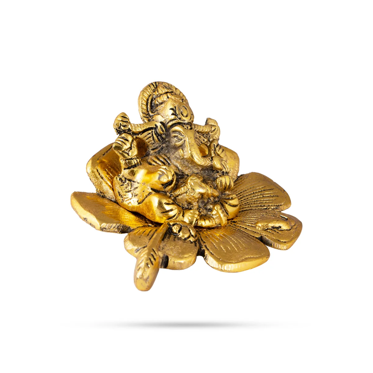 Ganesh Murti Sitting On Hibiscus Flower - 2.5 x 4.5 Inches | Aluminium/ Gold Polish Ganpati Murti for Pooja - Image 2