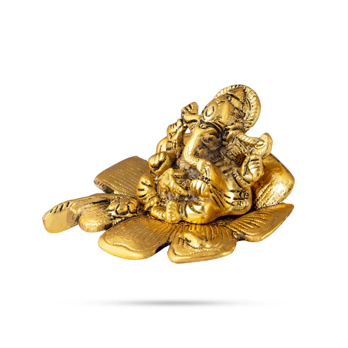 Ganesh Murti Sitting On Hibiscus Flower - 2.5 x 4.5 Inches | Aluminium/ Gold Polish Ganpati Murti for Pooja - Image 3