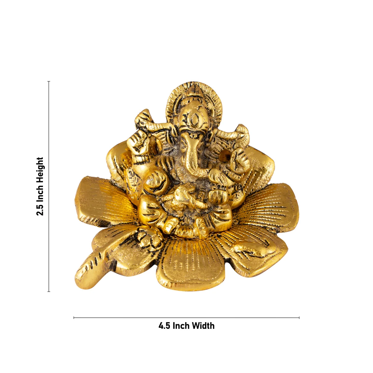 Ganesh Murti Sitting On Hibiscus Flower - 2.5 x 4.5 Inches | Aluminium/ Gold Polish Ganpati Murti for Pooja - Image 4