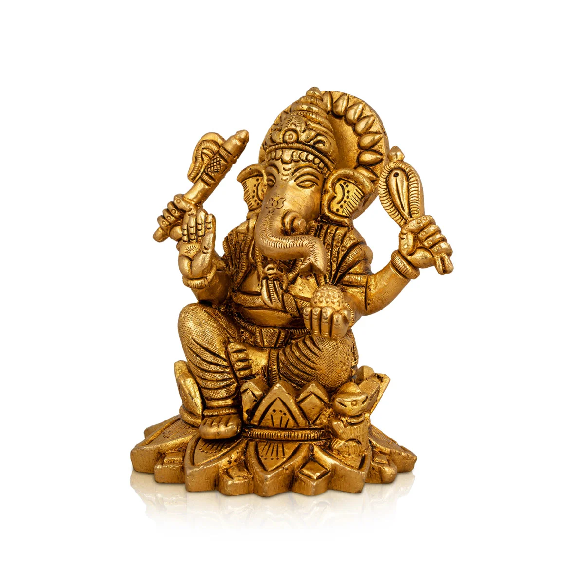 Ganesh Murti Sitting On Lotus - 4.5 X 4 Inches | Ganpati Murti/ Antique Brass Idol For Pooja Room - Image 2