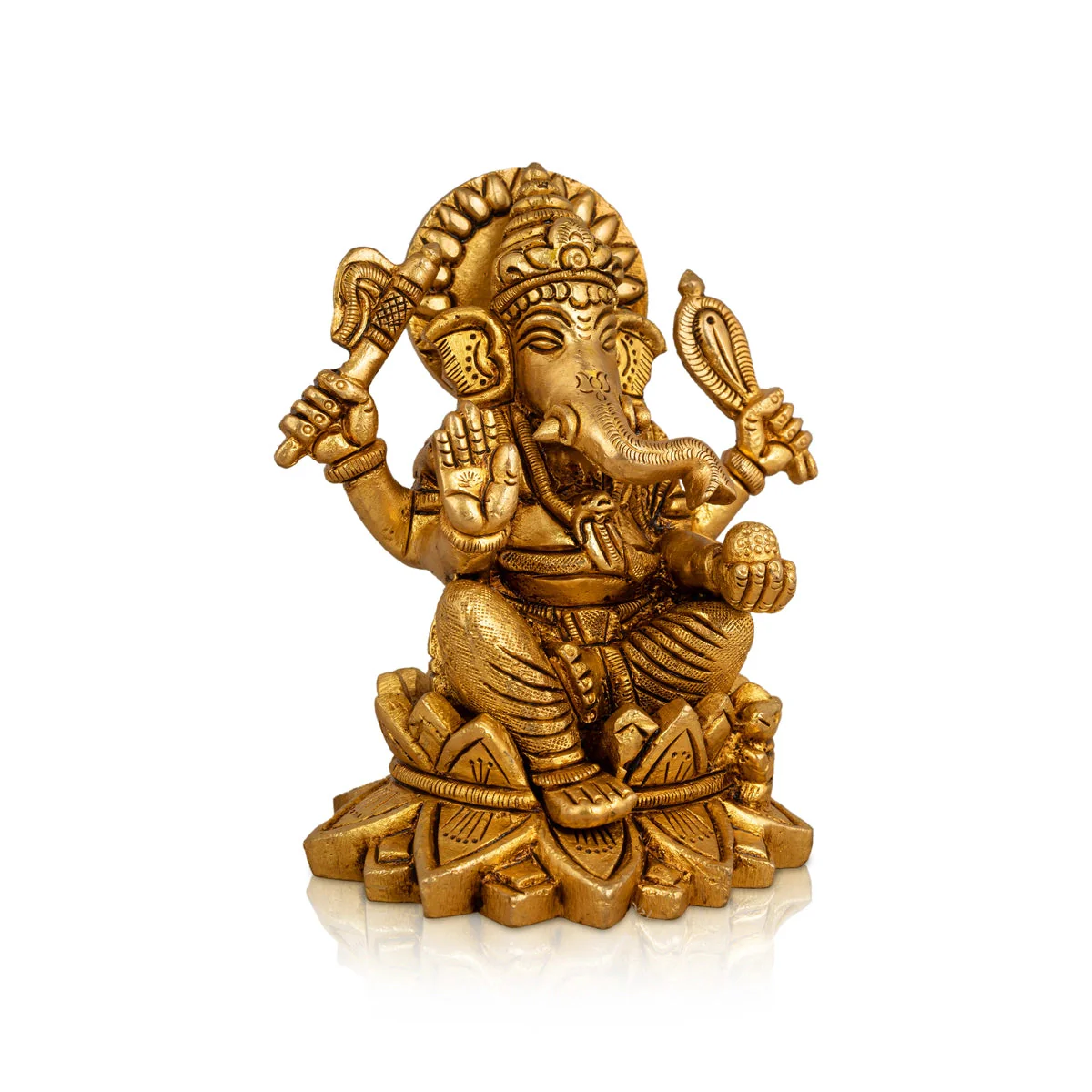 Ganesh Murti Sitting On Lotus - 4.5 X 4 Inches | Ganpati Murti/ Antique Brass Idol For Pooja Room - Image 3