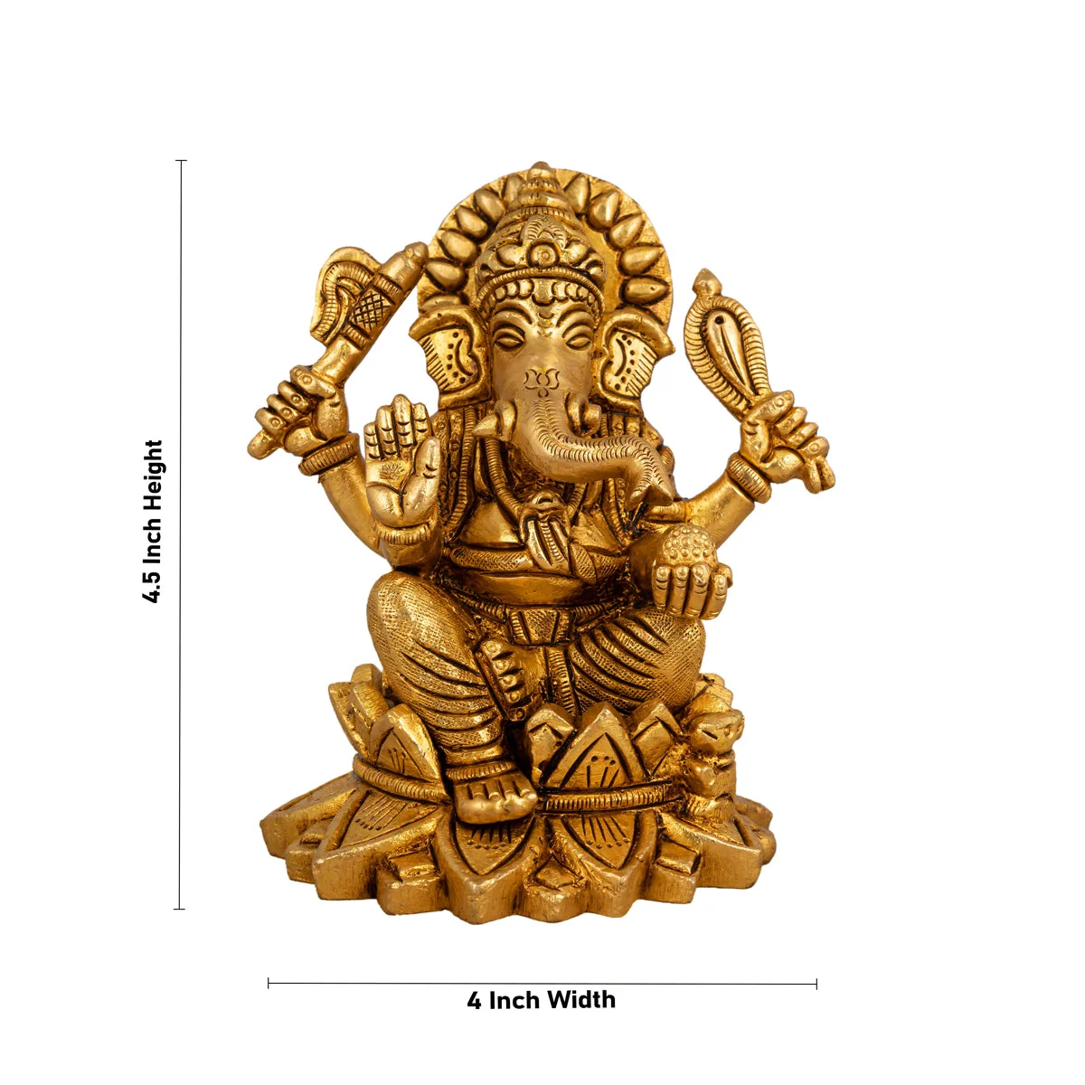 Ganesh Murti Sitting On Lotus - 4.5 X 4 Inches | Ganpati Murti/ Antique Brass Idol For Pooja Room - Image 4