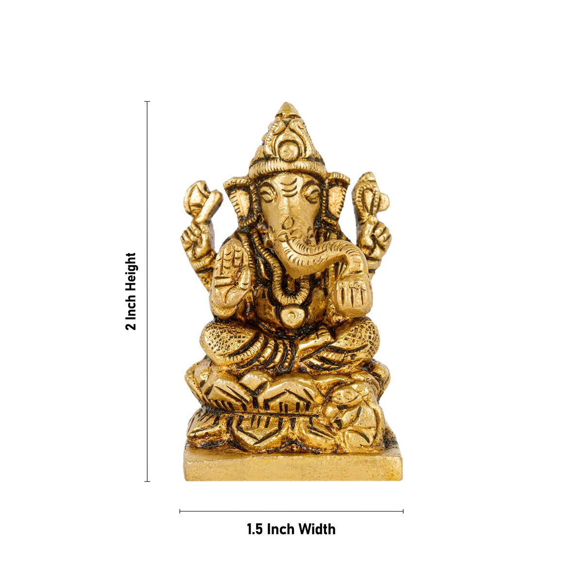 Ganesh Murti Sitting On Lotus Base - 2 x 1.5 Inches | Antique Brass Idol/ Ganesh Idol for Pooja - Image 2