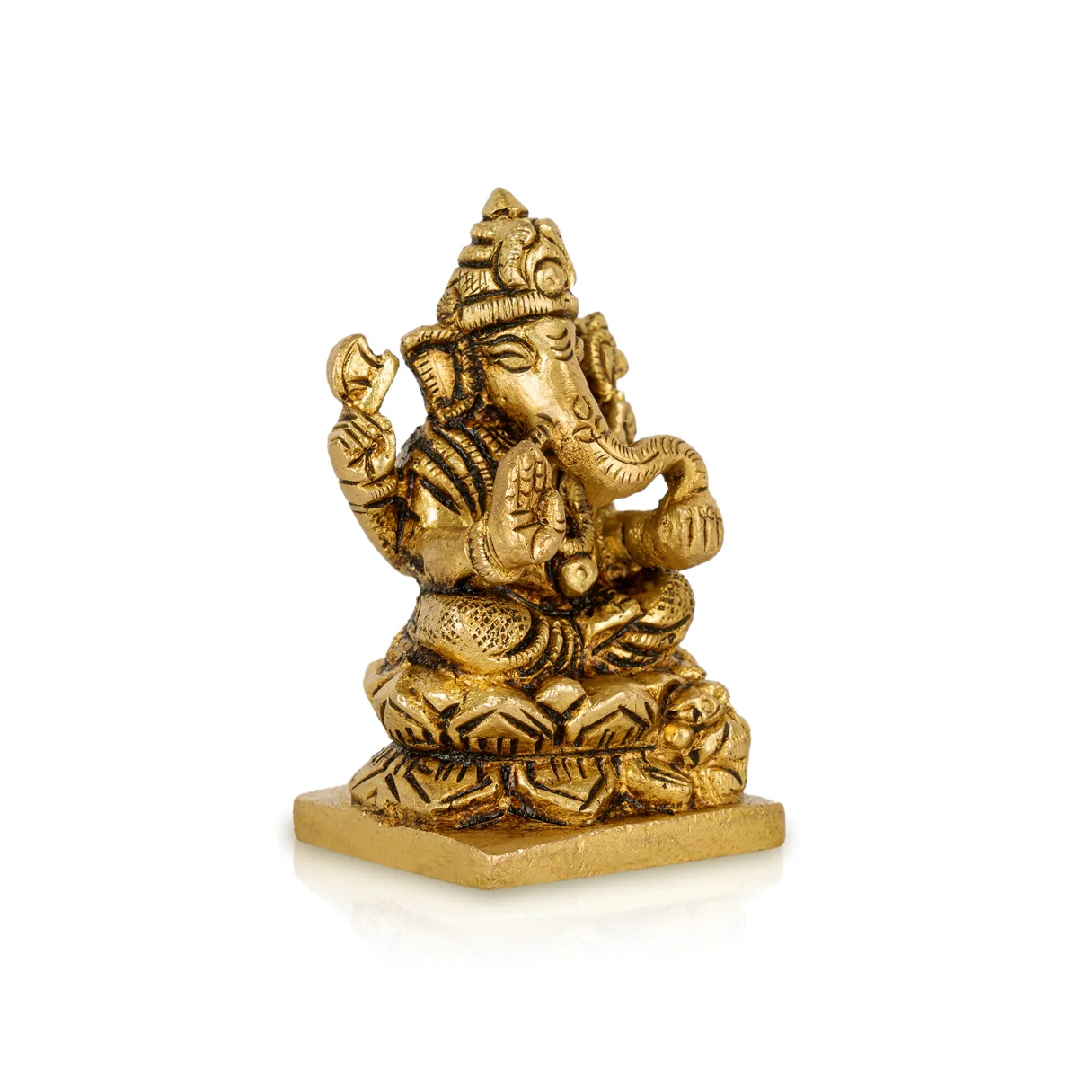 Ganesh Murti Sitting On Lotus Base - 2 x 1.5 Inches | Antique Brass Idol/ Ganesh Idol for Pooja - Image 3