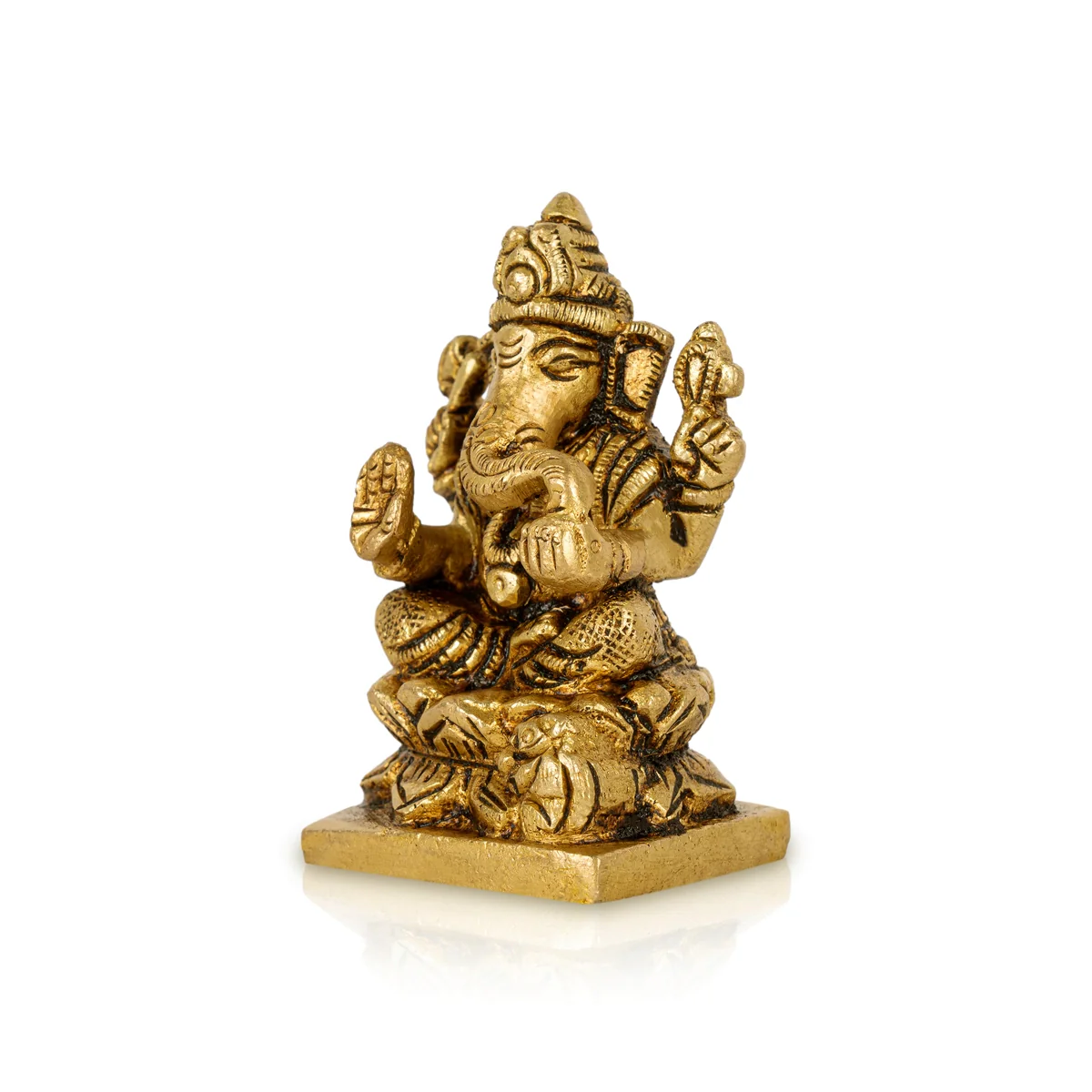 Ganesh Murti Sitting On Lotus Base - 2 x 1.5 Inches | Antique Brass Idol/ Ganesh Idol for Pooja - Image 4