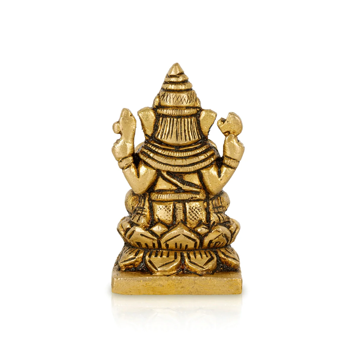 Ganesh Murti Sitting On Lotus Base - 2 x 1.5 Inches | Antique Brass Idol/ Ganesh Idol for Pooja - Image 5