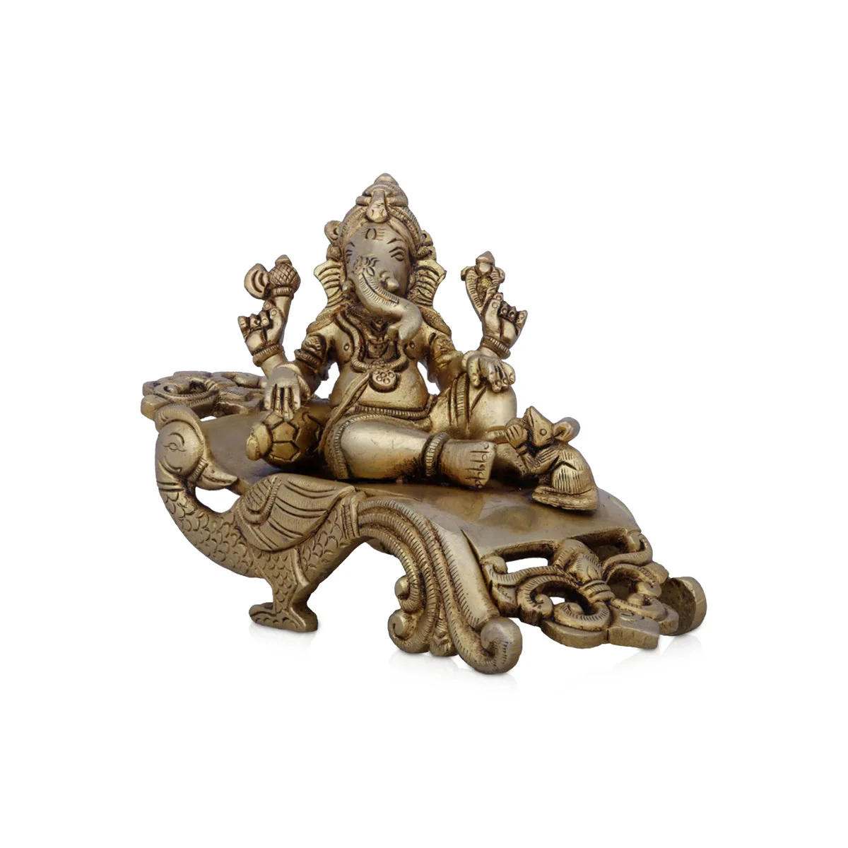 Ganesh Murti Sitting On Peacock Sinhasan - 4.5 X 7 Inches | Ganapati Idol/ Antique Brass Idol For Pooja - Image 2