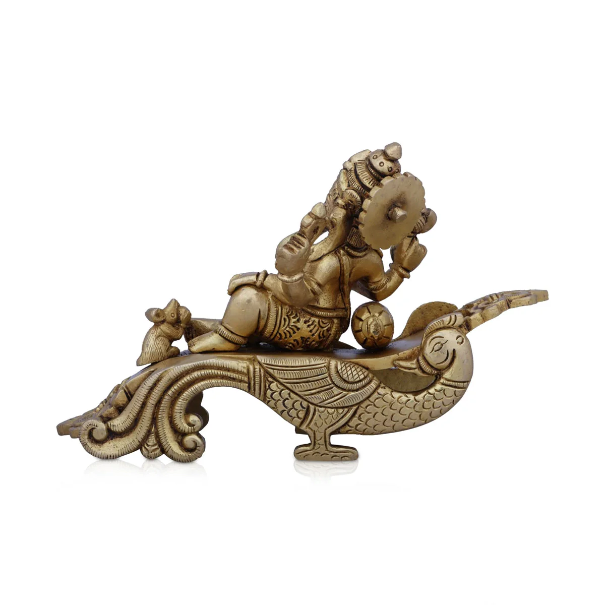 Ganesh Murti Sitting On Peacock Sinhasan - 4.5 X 7 Inches | Ganapati Idol/ Antique Brass Idol For Pooja - Image 3