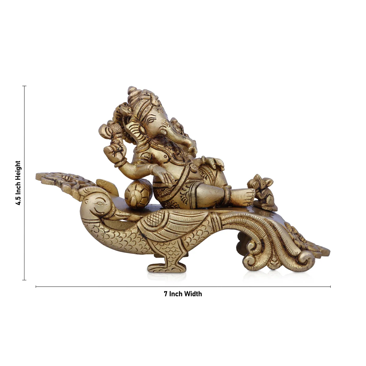 Ganesh Murti Sitting On Peacock Sinhasan - 4.5 X 7 Inches | Ganapati Idol/ Antique Brass Idol For Pooja - Image 4