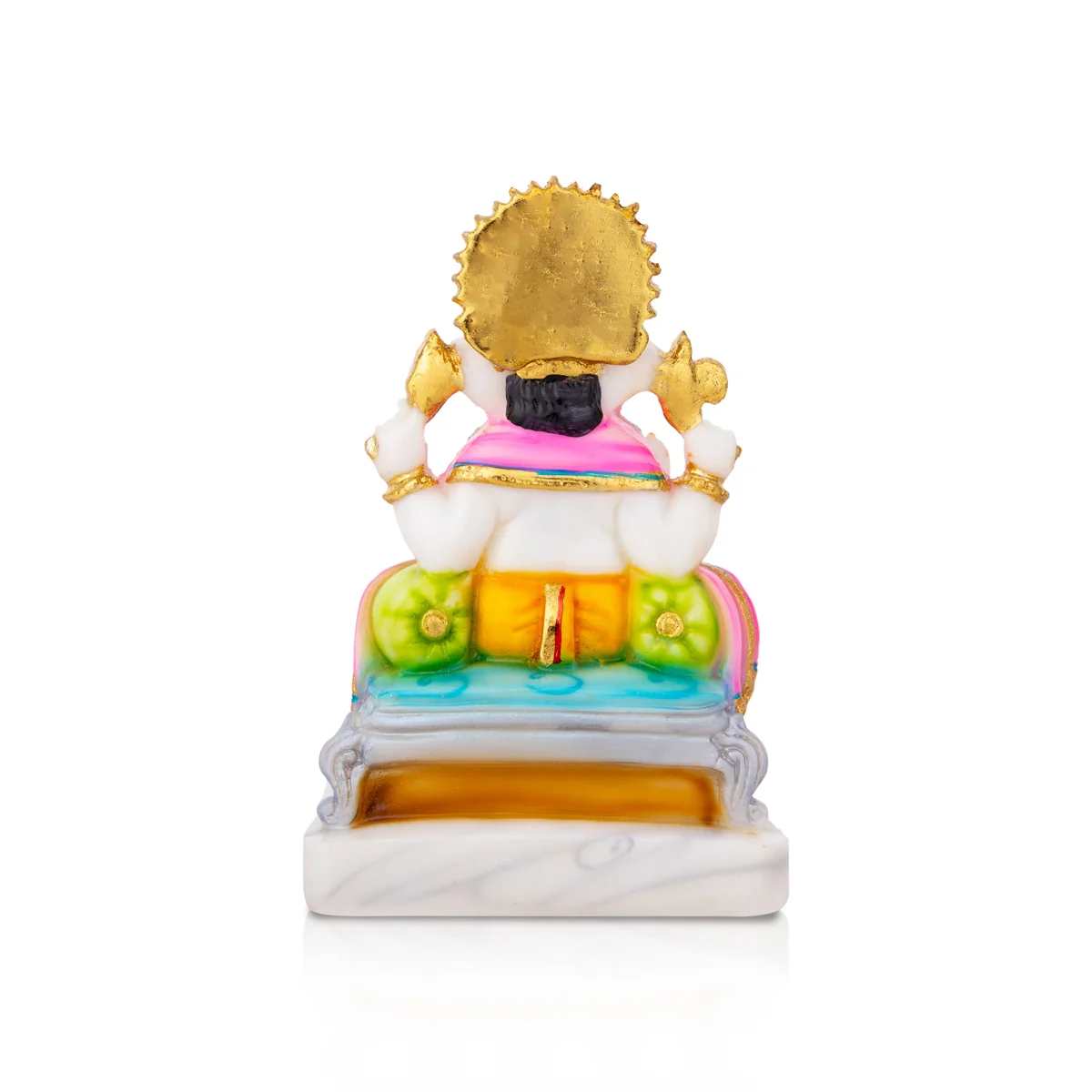 Ganesh Murti Sitting On Sinhasan - 7 X 5 Inches | Marble Dust Murti/ Painted Vinayaka Statue For Worship - Image 5