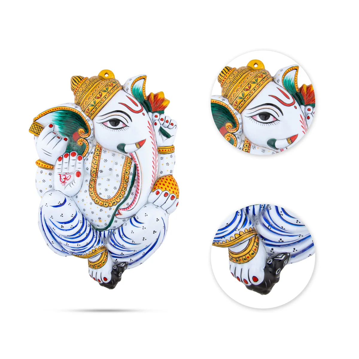 Ganesh Murti Wall Hanging - 11 x 7 Inches | Metal Ganpati Murti Wall Hanger/ Painted Vinayaka Statue Wall Decor - Image 4