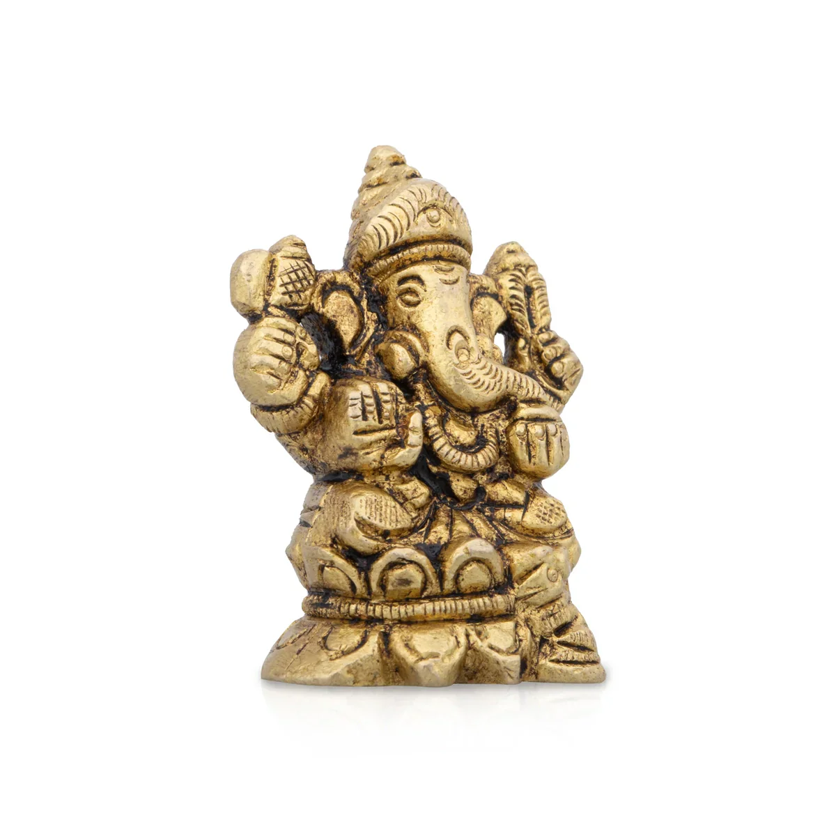 Ganesh Sitting On Kamal Statue - 2 x 1.5 Inches | Antique Brass Statue/ Vinayagar Idol for Pooja/ 150 Gms Approx - Image 2