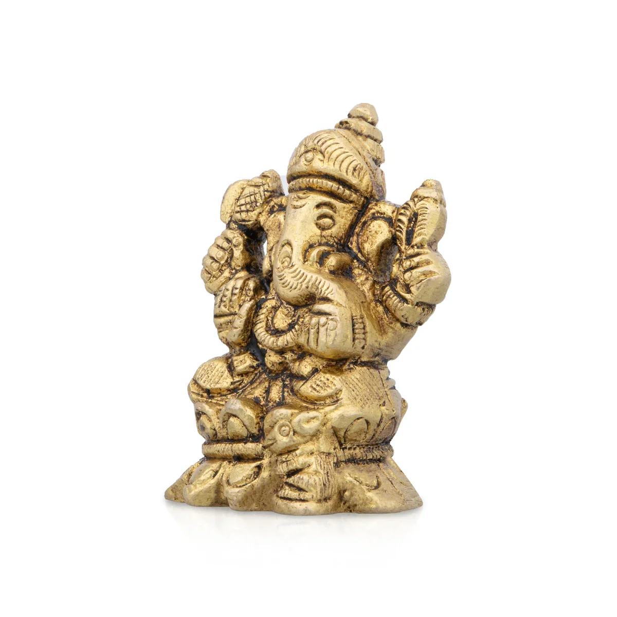 Ganesh Sitting On Kamal Statue - 2 x 1.5 Inches | Antique Brass Statue/ Vinayagar Idol for Pooja/ 150 Gms Approx - Image 3