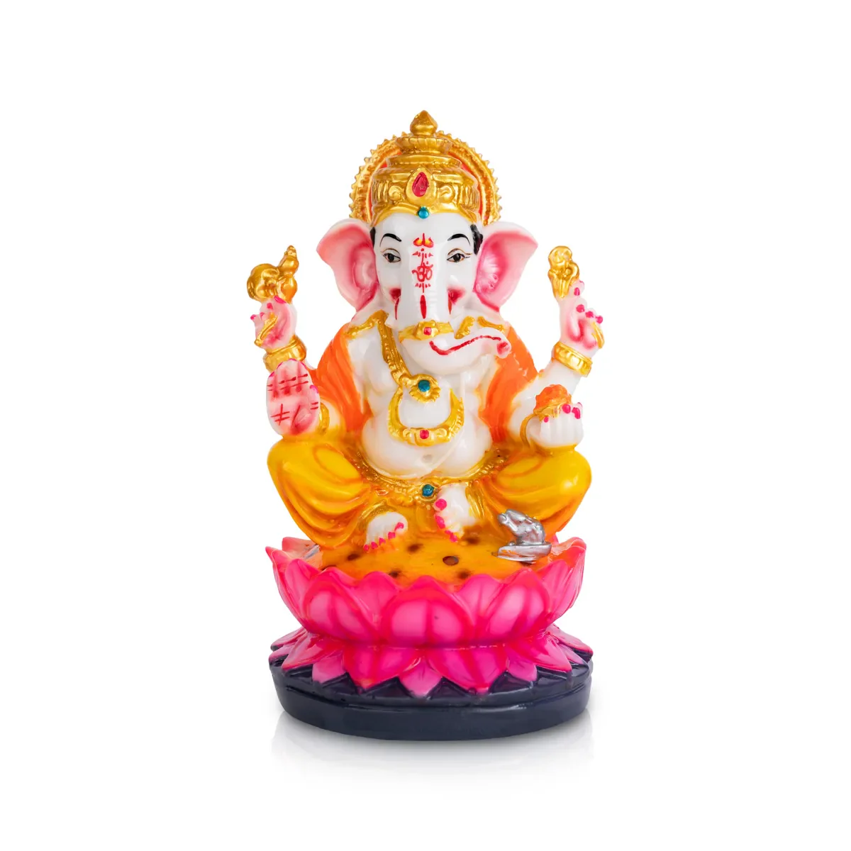 Ganesh Sitting On Lotus Murti - 7.25 X 4.5 Inches | Marble Dust Idol/ Ganpati Statue For Home Pooja