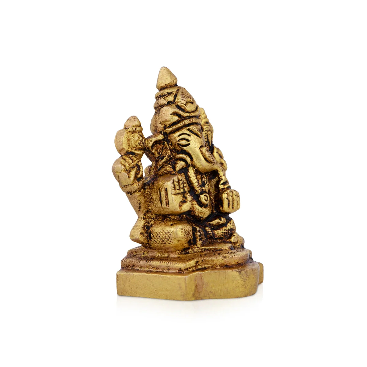 Ganesh Statue - 2 x 1.5 Inches | Antique Brass Statue/ Ganesh Murti Idol for Puja/ 160 Gms Approx - Image 2