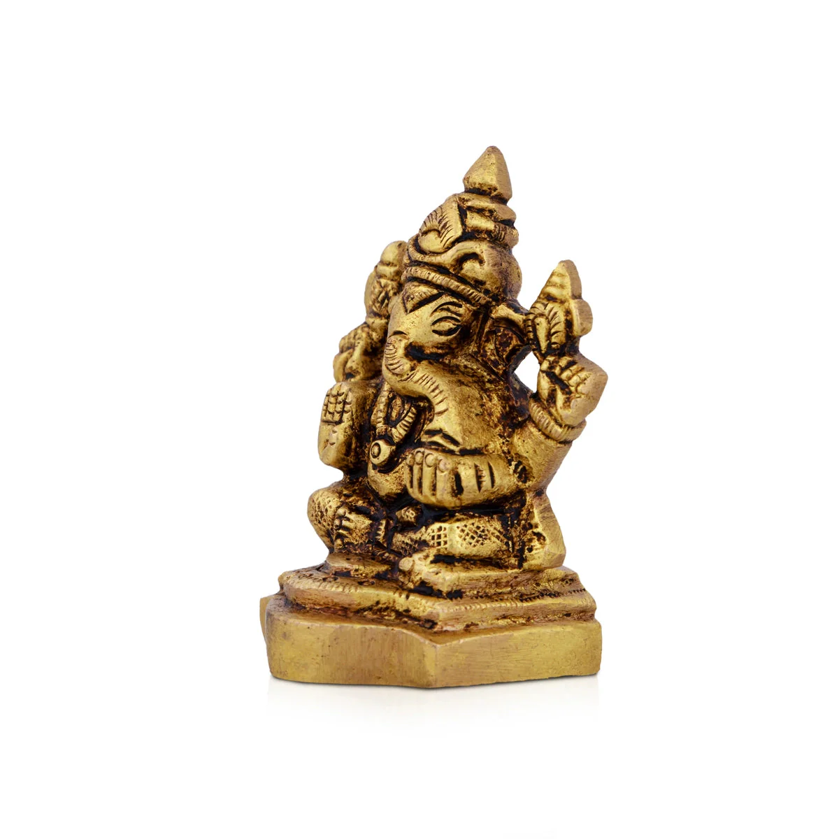 Ganesh Statue - 2 x 1.5 Inches | Antique Brass Statue/ Ganesh Murti Idol for Puja/ 160 Gms Approx - Image 3