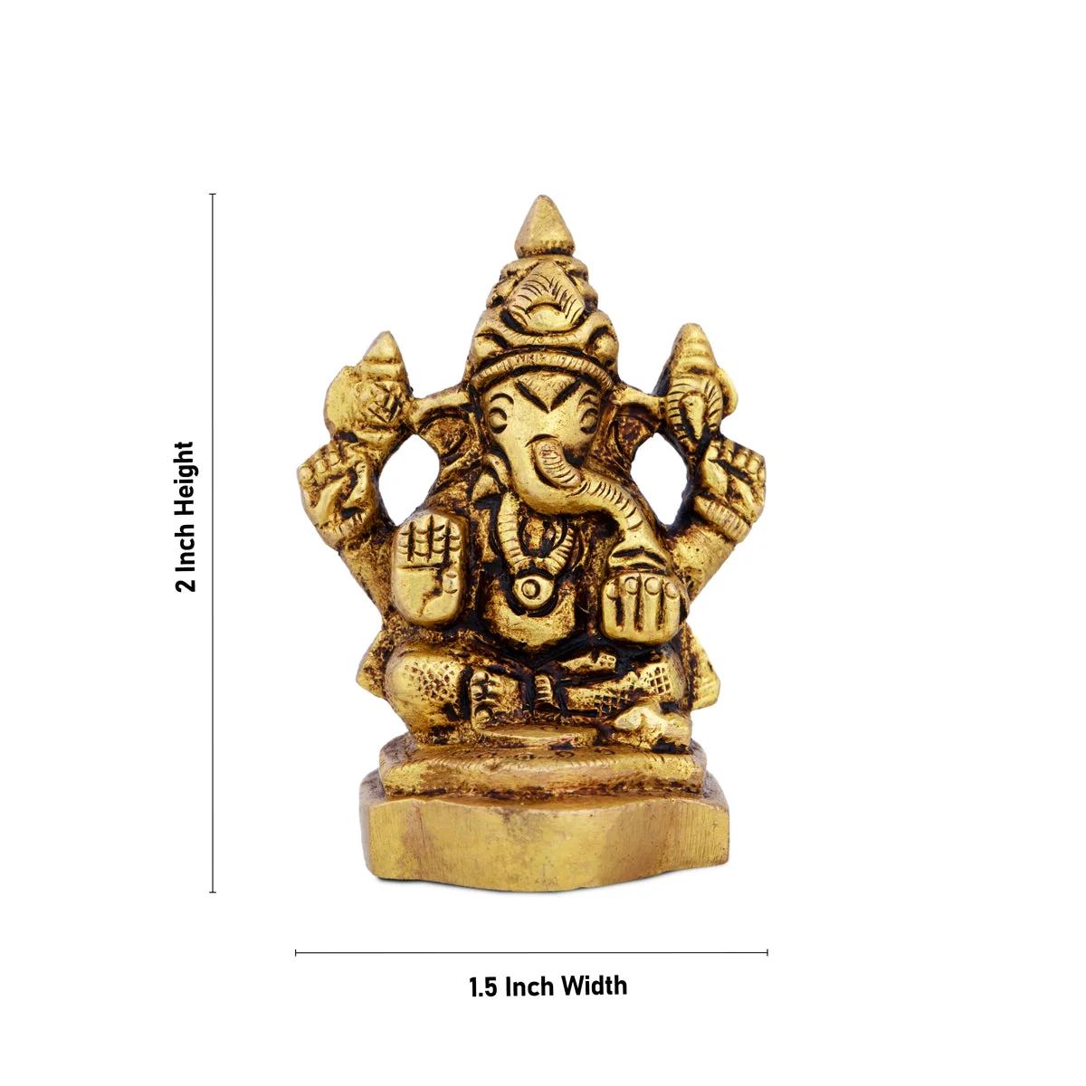 Ganesh Statue - 2 x 1.5 Inches | Antique Brass Statue/ Ganesh Murti Idol for Puja/ 160 Gms Approx - Image 4