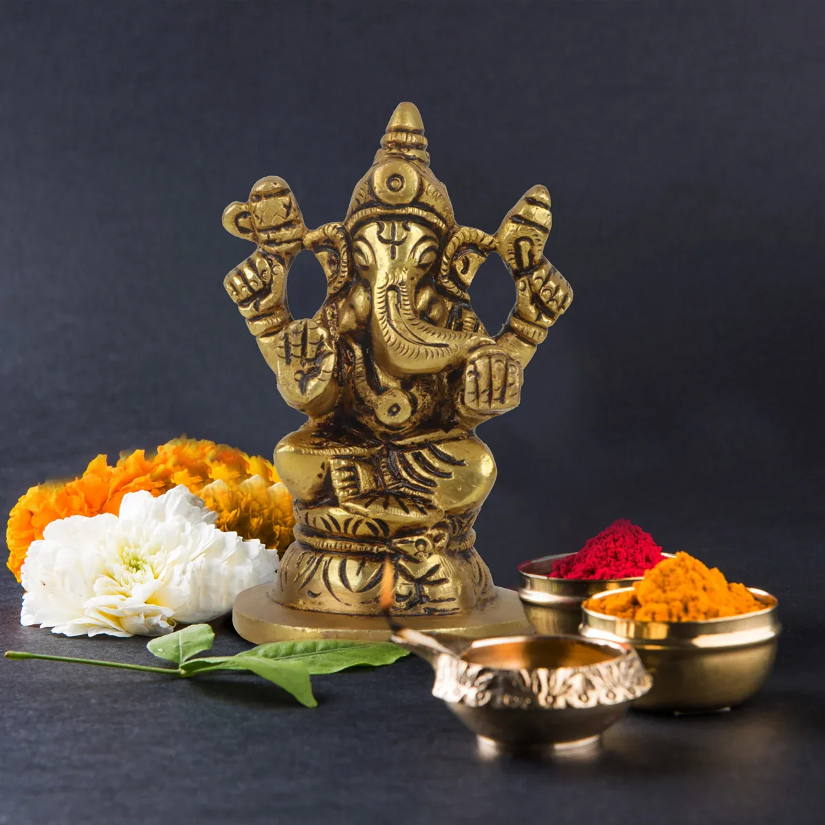 Ganesh Statue - 3 Inches | Antique Brass Statue/ Ganesh Murti Idol for Puja/ 350 Gms Approx - Image 5