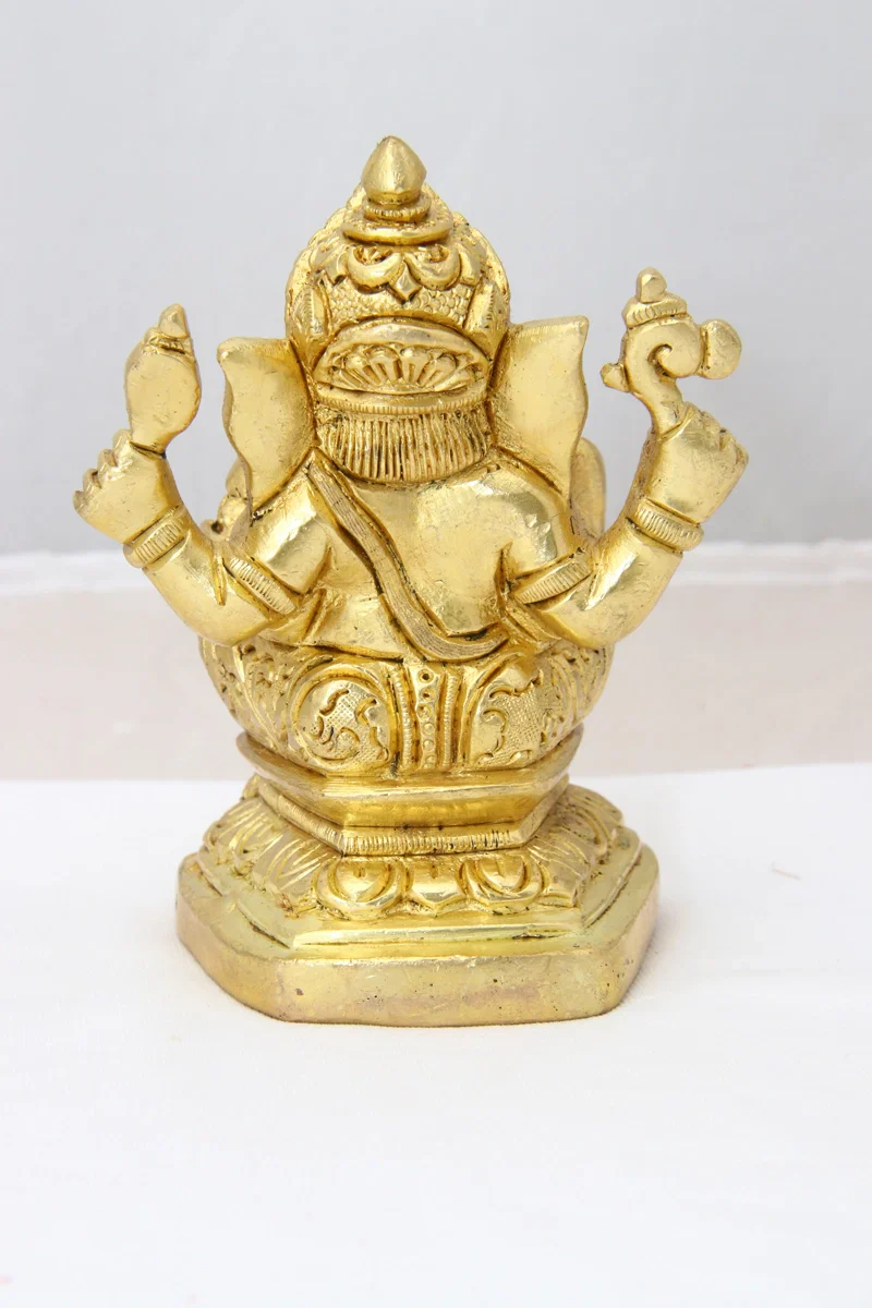 Ganesh Statue - 4 x 3 Inches | Antique Brass Statue/ Ganesh Murti Idol for Puja/ 580 Gms Approx - Image 2