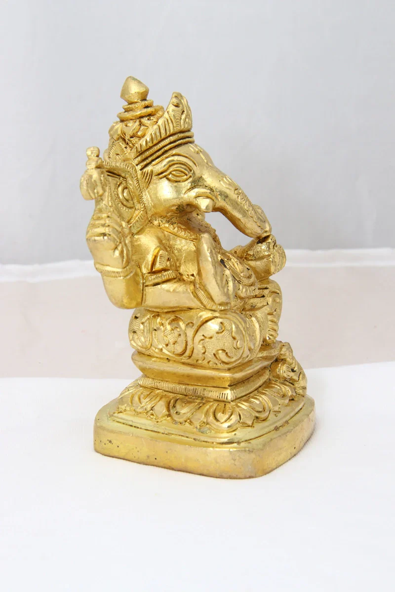 Ganesh Statue - 4 x 3 Inches | Antique Brass Statue/ Ganesh Murti Idol for Puja/ 580 Gms Approx - Image 3