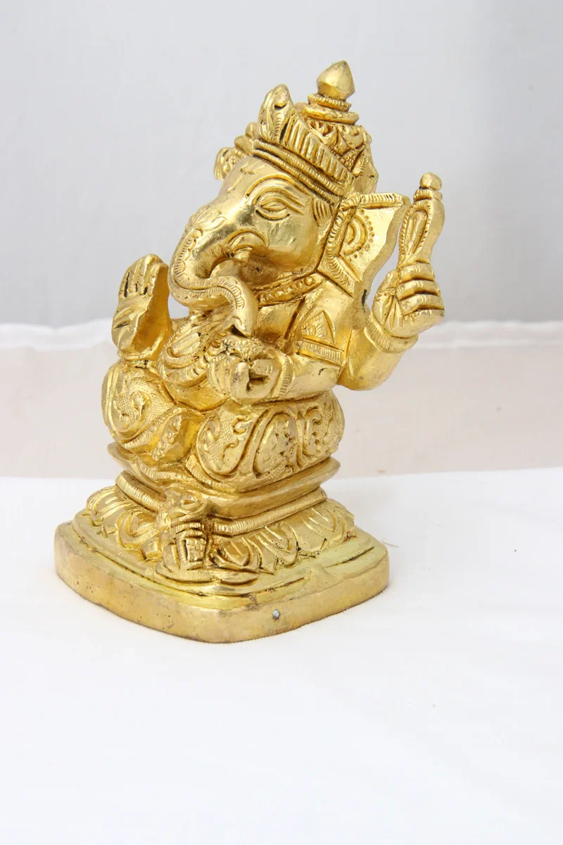 Ganesh Statue - 4 x 3 Inches | Antique Brass Statue/ Ganesh Murti Idol for Puja/ 580 Gms Approx - Image 4