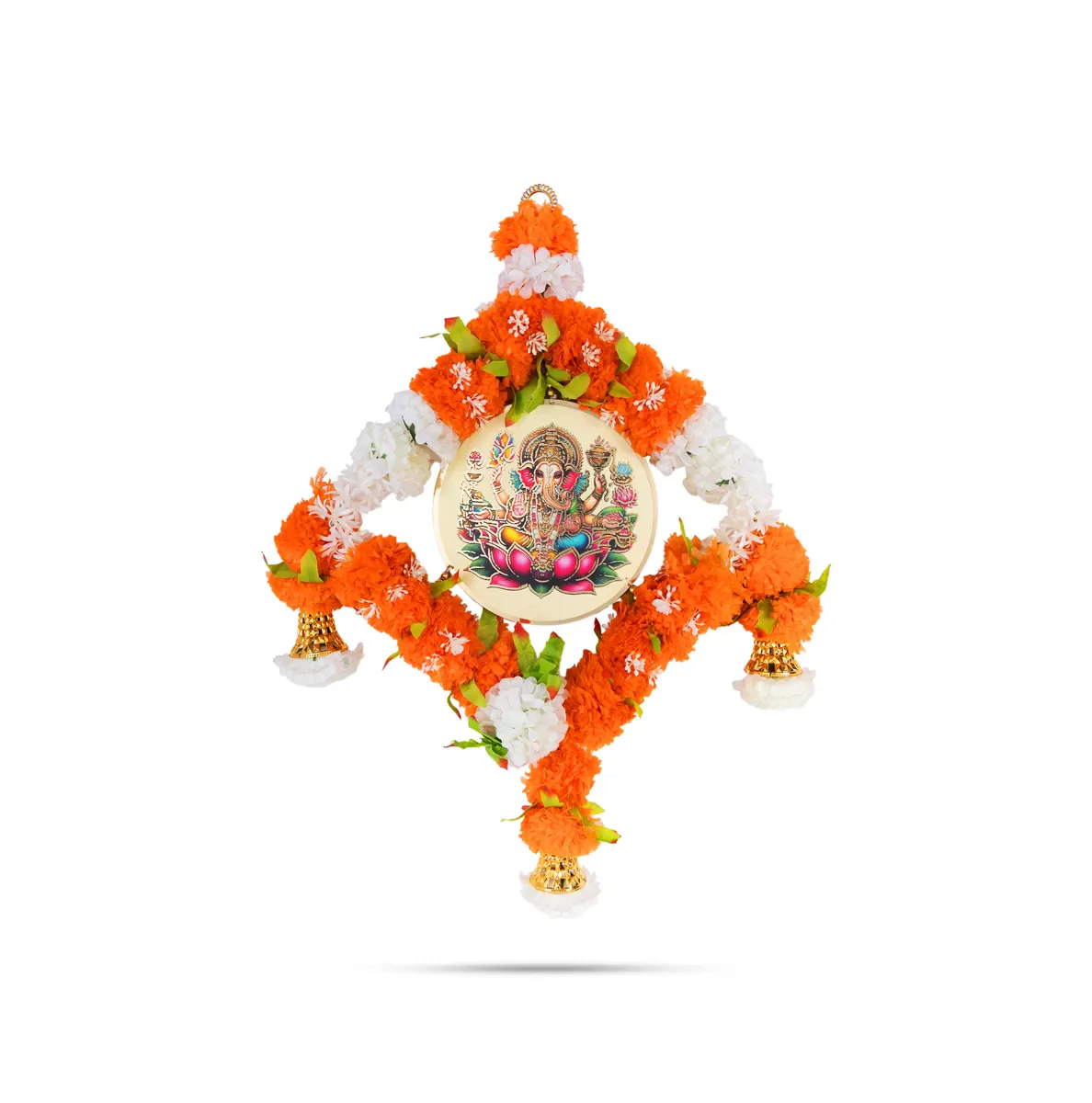 Ganesh Wall Hanging - 23 Inches | Floral Ring With Bells / Decorative Pooja Wall Decor For Home Entrance Door - Image 3