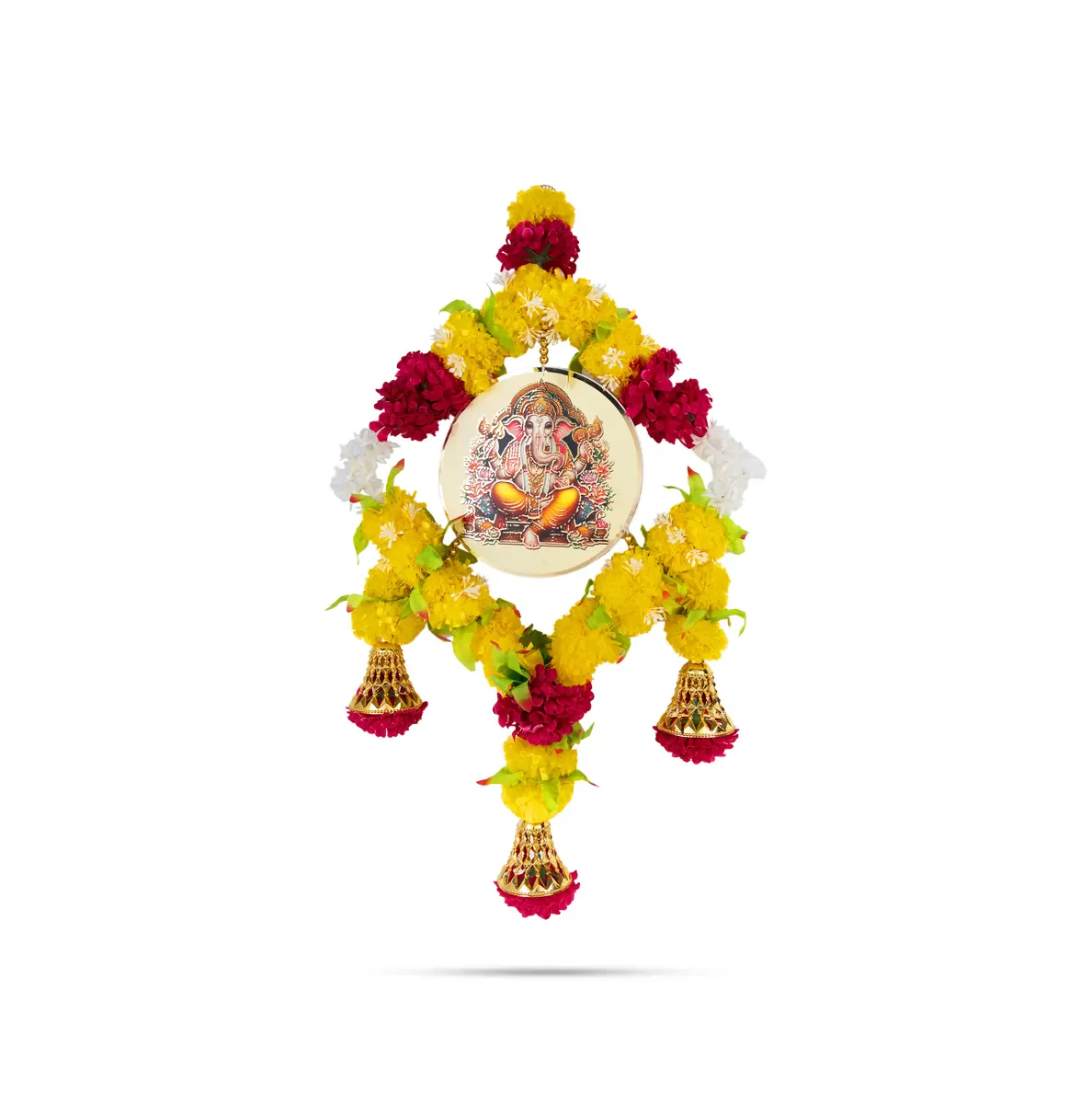 Ganesh Wall Hanging - 23 Inches | Floral Ring With Bells / Decorative Pooja Wall Decor For Home Entrance Door - Image 5