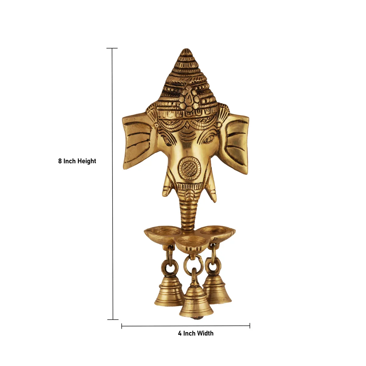 Ganesh Wall Hanging - 8 x 4 Inches | Antique Brass Statue/ Ganesha Face Wall Hanging for Pooja/ 660 Gms Approx - Image 2