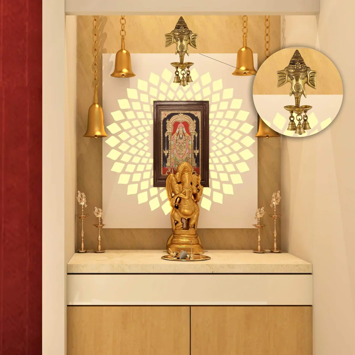 Ganesh Wall Hanging - 8 x 4 Inches | Antique Brass Statue/ Ganesha Face Wall Hanging for Pooja/ 660 Gms Approx - Image 3