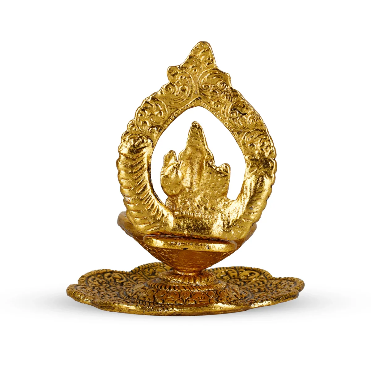 Ganesh with Deep - 4 x 3.5 Inches | Ganapati Murti Lamp/ Diya/ Aluminium Vilakku for Pooja/ 120 Gms Approx - Image 3
