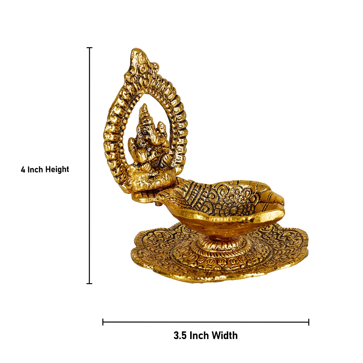 Ganesh with Deep - 4 x 3.5 Inches | Ganapati Murti Lamp/ Diya/ Aluminium Vilakku for Pooja/ 120 Gms Approx - Image 4