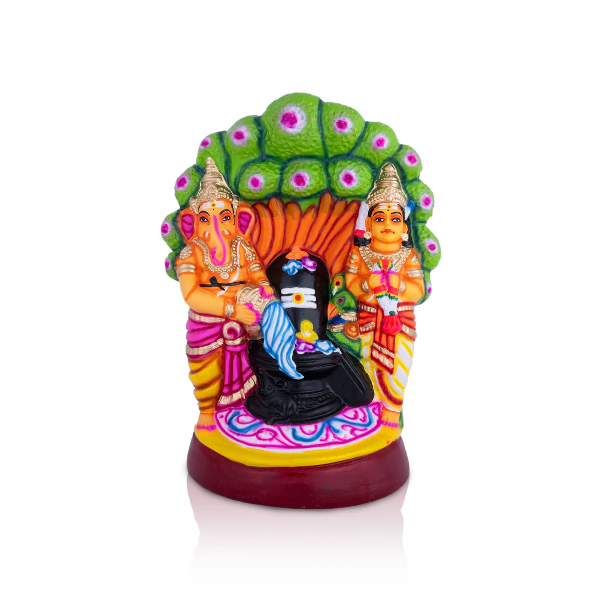 Ganesha And Murugan Doing Shivling Pooja Paper Mache Golu Bommai- 16X12 Inches | Giri Golu Doll/Navaratri Gombe - Image 2