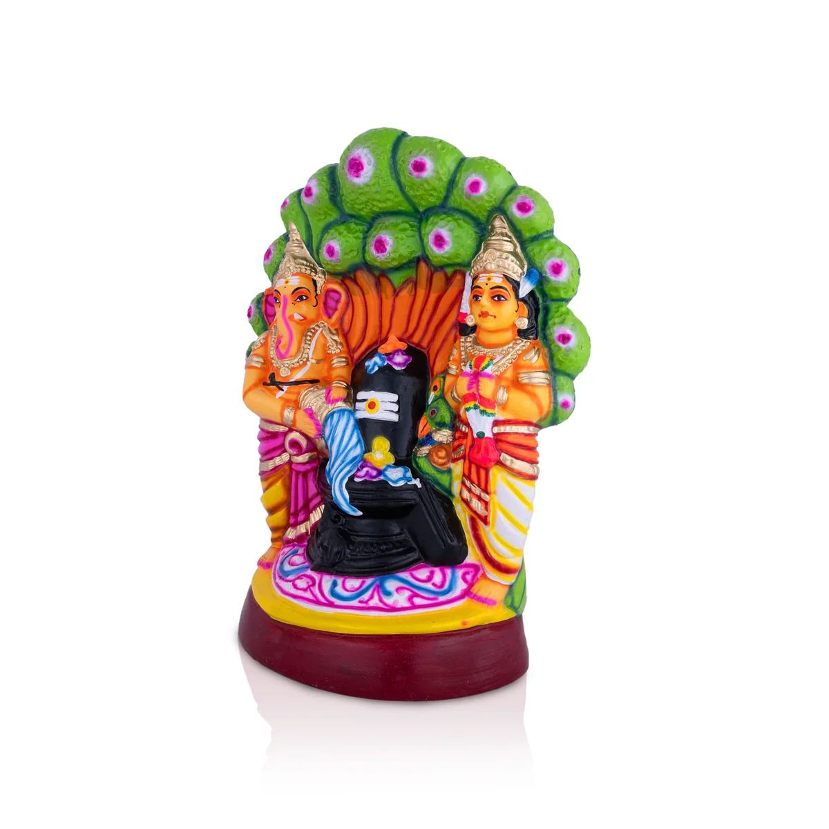 Ganesha And Murugan Doing Shivling Pooja Paper Mache Golu Bommai- 16X12 Inches | Giri Golu Doll/Navaratri Gombe - Image 3