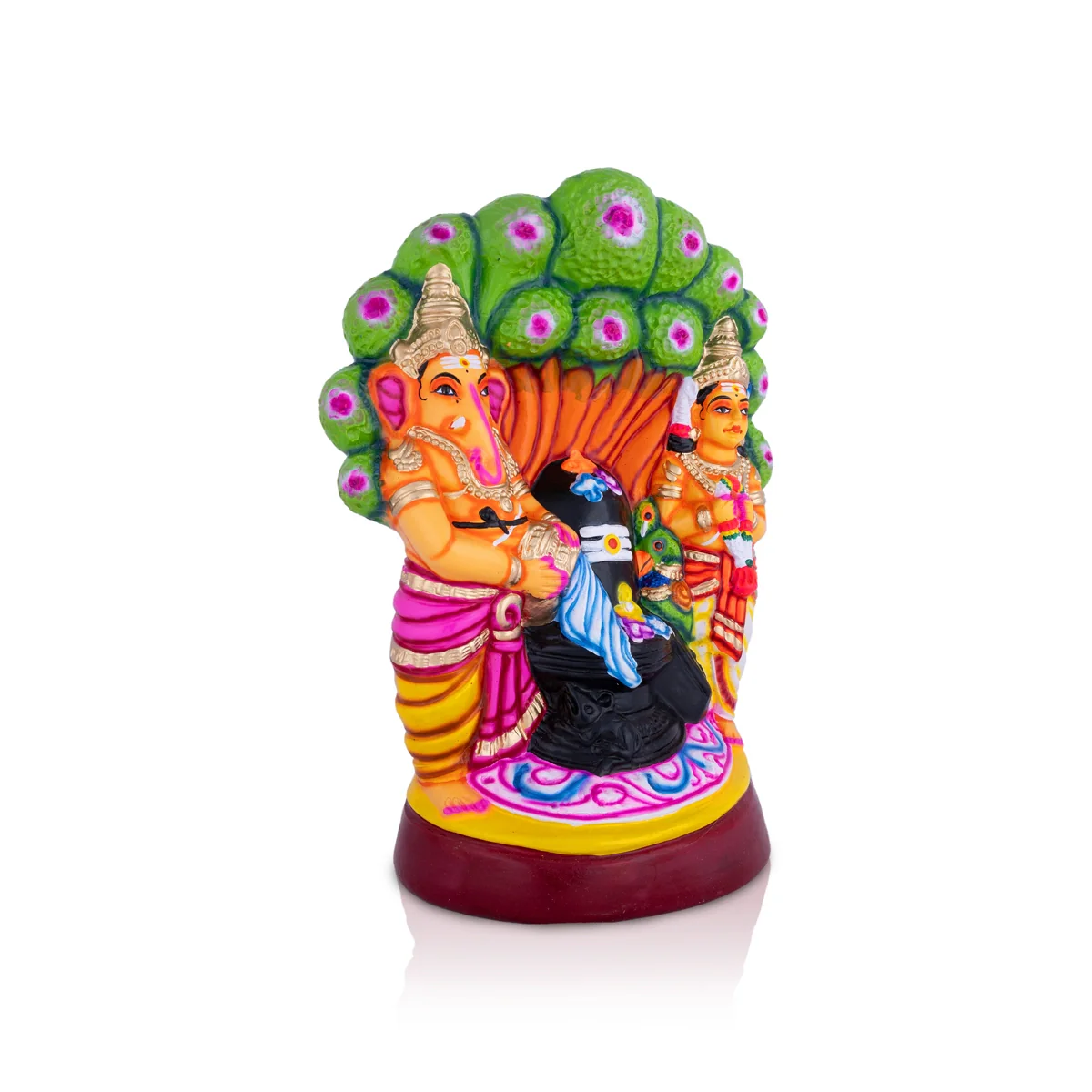 Ganesha And Murugan Doing Shivling Pooja Paper Mache Golu Bommai- 16X12 Inches | Giri Golu Doll/Navaratri Gombe - Image 4