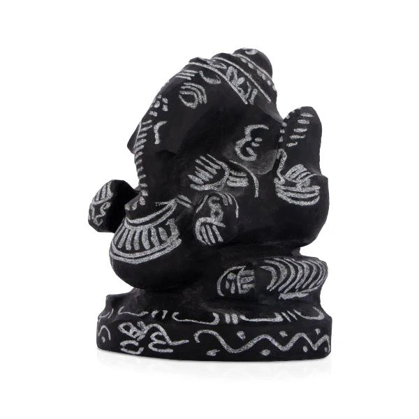 Ganesh Murti - 3 x 3 Inches | Sitting Vinayagar Statue/ Black Stone Ganapathi Vigraham for Pooja - Image 3
