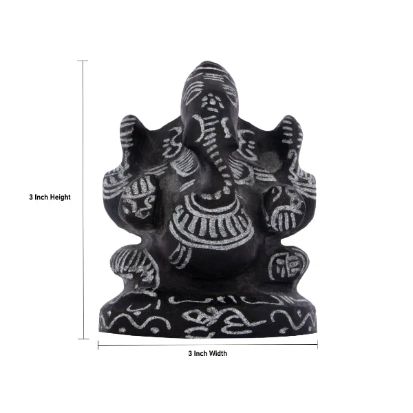 Ganesh Murti - 3 x 3 Inches | Sitting Vinayagar Statue/ Black Stone Ganapathi Vigraham for Pooja - Image 4