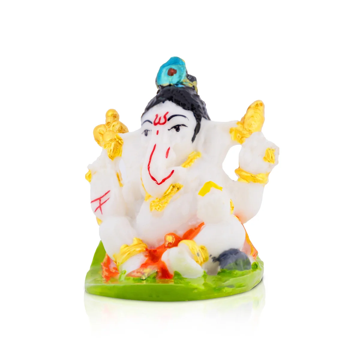 Ganesha Murti - 2.5 × 2 Inches | White & Gold Ganpati Idol / Vinayaka Murti For Pooja & Gifting - Image 2