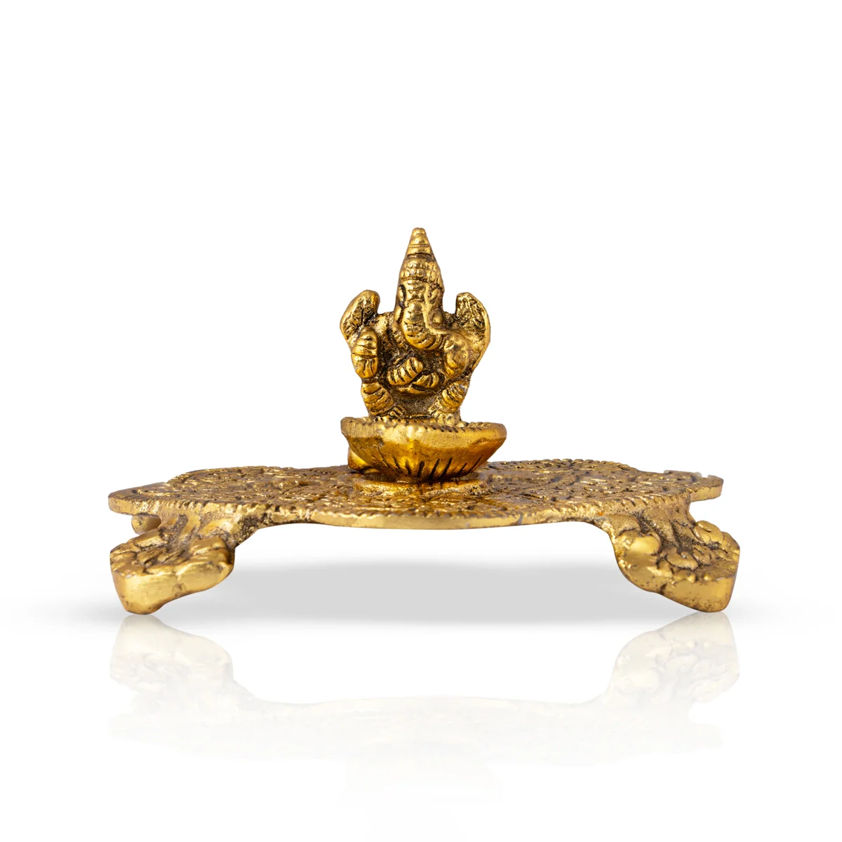 Ganesha Murti With Deep On Plate - 2 x 4 Inches | Aluminium/ Gold Polish Lamp With Ganpati Murti for Pooja - Image 5