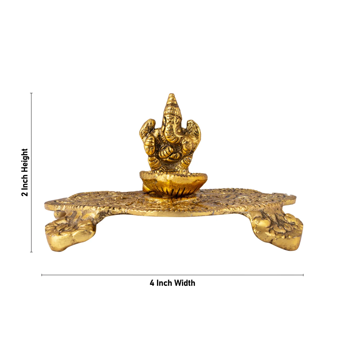 Ganesha Murti With Deep On Plate - 2 x 4 Inches | Aluminium/ Gold Polish Lamp With Ganpati Murti for Pooja - Image 6