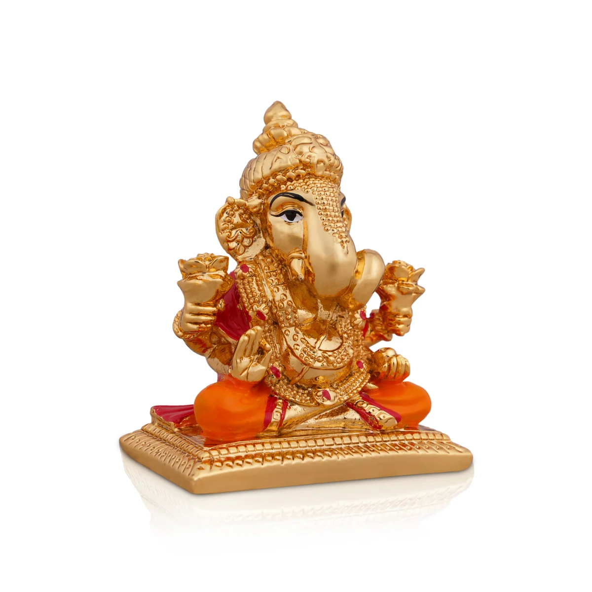 Ganesh Murti Sitting On Bajot - 2.75 x 2 Inches | Metal Gold Polish Vinayaka Statue/ Ganpati Statue for Pooja - Image 3