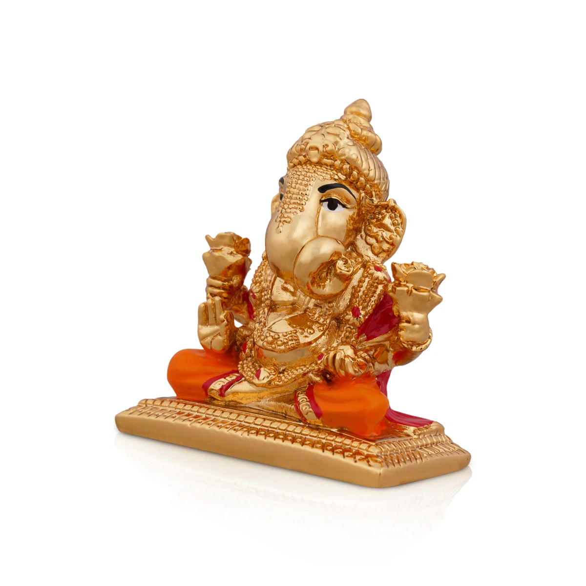 Ganesh Murti Sitting On Bajot - 2.75 x 2 Inches | Metal Gold Polish Vinayaka Statue/ Ganpati Statue for Pooja - Image 4