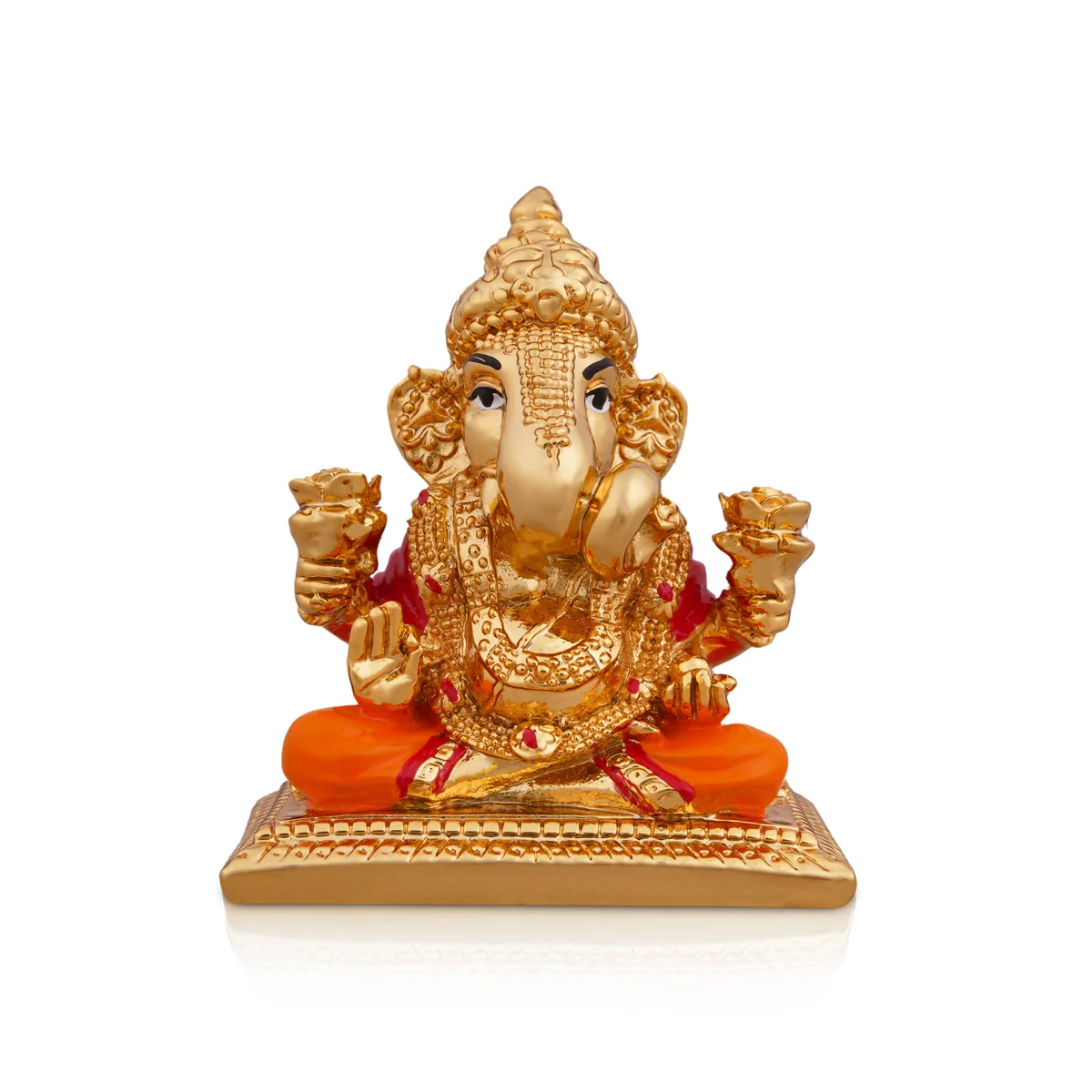 Ganesh Murti Sitting On Bajot - 2.75 x 2 Inches | Metal Gold Polish Vinayaka Statue/ Ganpati Statue for Pooja - Image 5