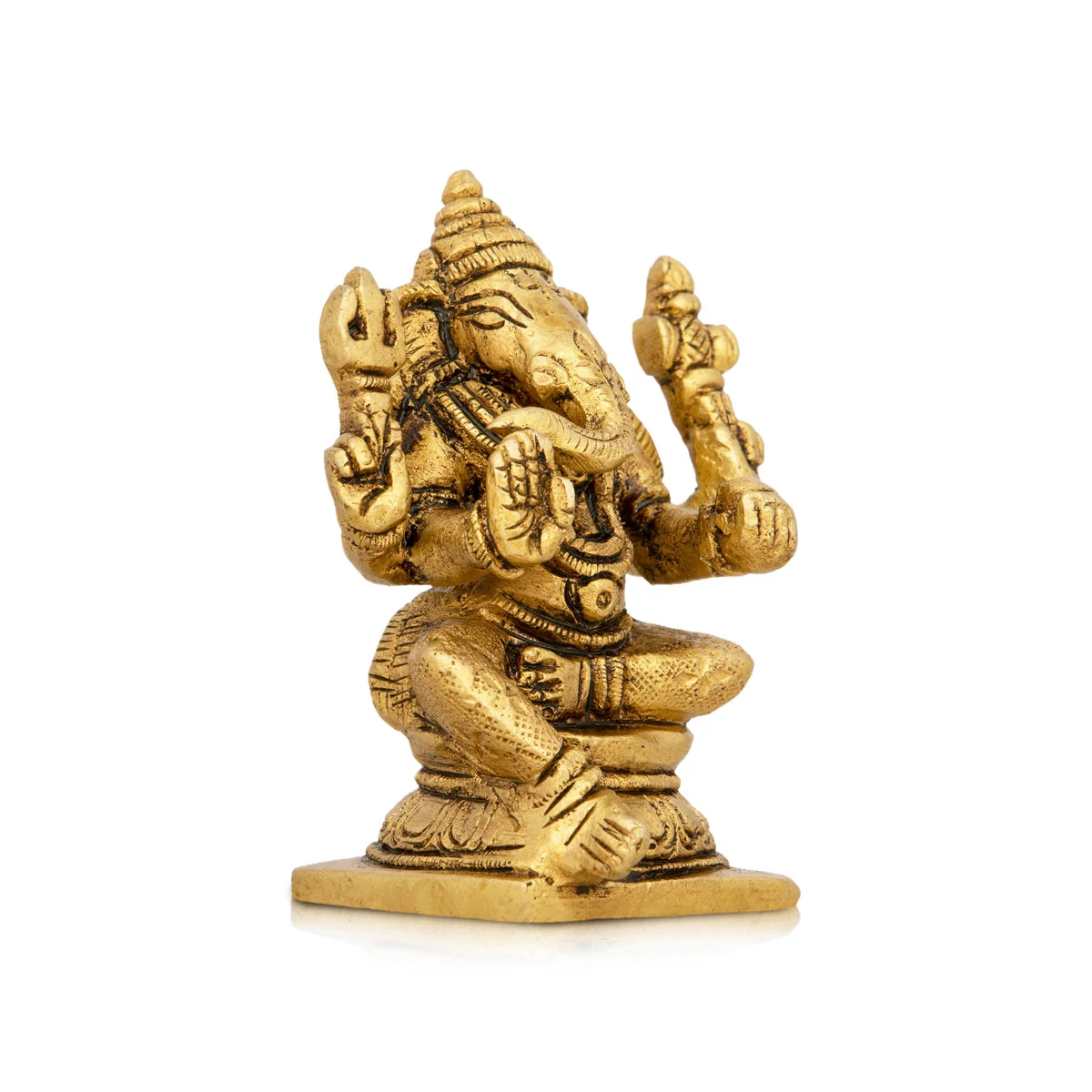 Ganesha Statue Sitting On Base - 2 x 4 Inches | Antique Brass Idol/ Ganapathi Idol for Pooja - Image 2