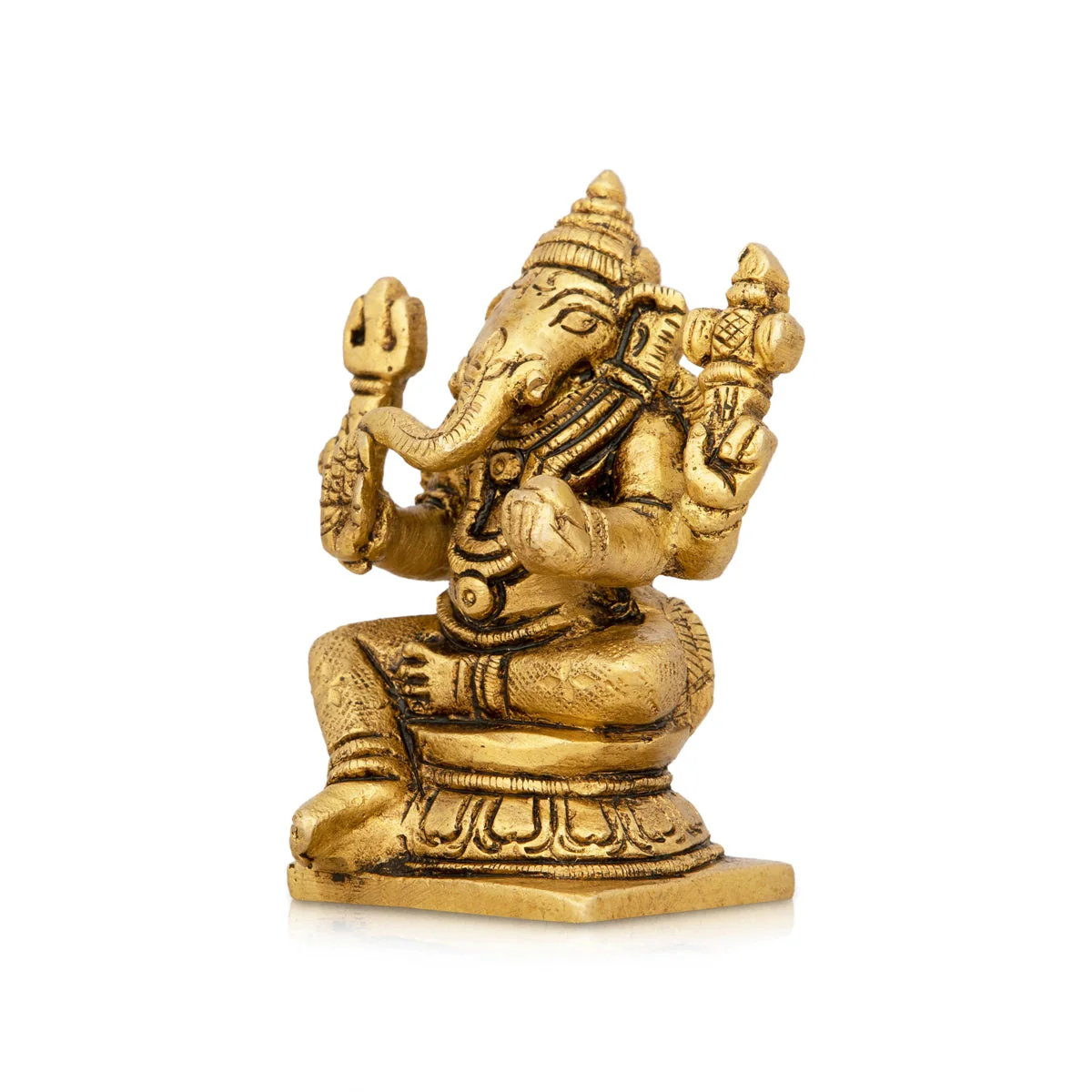 Ganesha Statue Sitting On Base - 2 x 4 Inches | Antique Brass Idol/ Ganapathi Idol for Pooja - Image 3