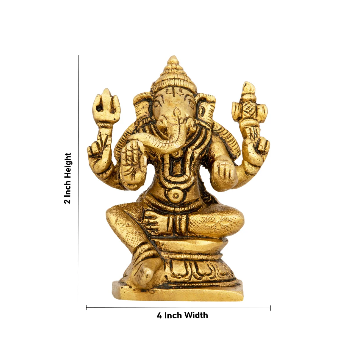 Ganesha Statue Sitting On Base - 2 x 4 Inches | Antique Brass Idol/ Ganapathi Idol for Pooja - Image 5